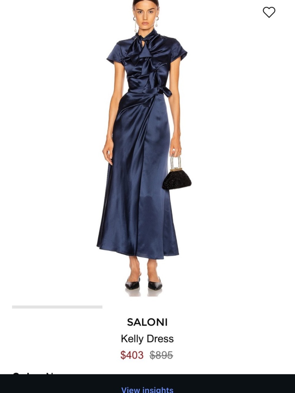 SALONI Kelly dress. Navy Satin Maxi Dress with Tie Detail
